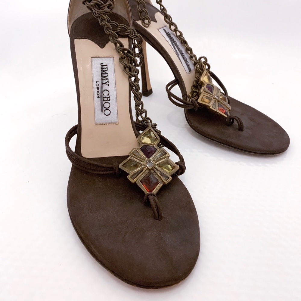 Jimmy Choo Gem Stone Cross Heels/Sandals